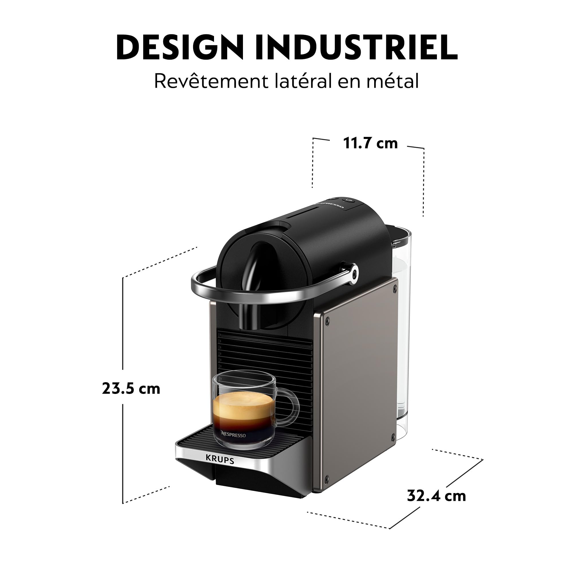 Aurent Pixie Titane – Cafetière à Capsules Compacte | Style Industriel | Arrêt Auto 2 min